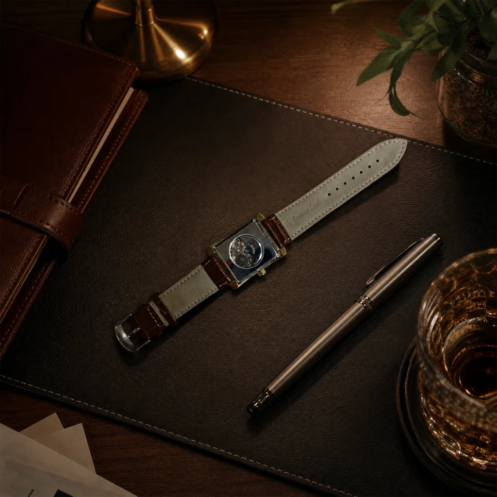 Men Vintage Square Automatic Mechanical Watch,  Business Dress Casual Watch, Gift for Father Husband, Daily Office Party Wear