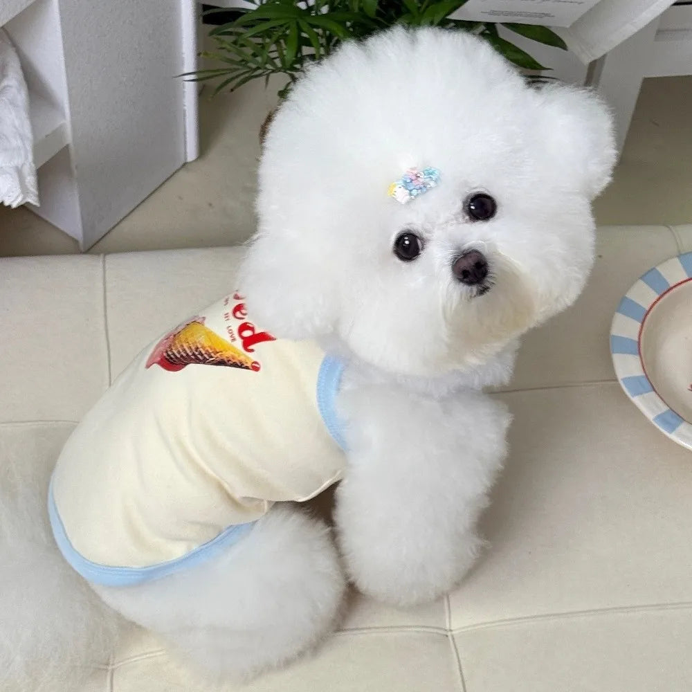 Cartoon Print Pet Ice Cream Camisole Vest Thin Breathable Comfortable Clothing Small Dog Dress Pet Tank Top Puppy Teddy