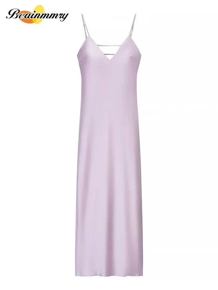 Elegant Satin Pink Women's Long Dresses Fashion Sleeveless Backless Slim Fit Hem Midi Dress Summer Female Holiday Robes 2026