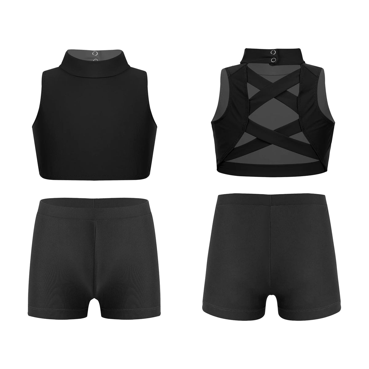 Kids Girls Swimwear 2Pcs Sleeveless Mock Neck Tank Crop Top Vest+Shorts Pants for Beach Pool Swimming Bathing Suit Sportswear