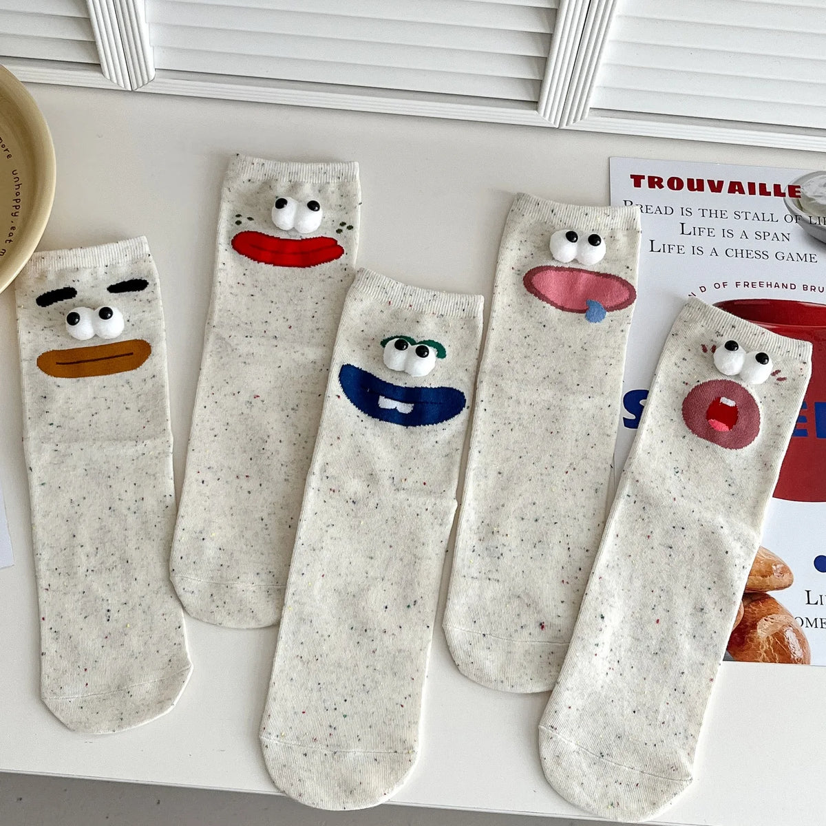 Funny Expression Women's Socks Spring Summer School Students Wearing Cute Cartoon Big Eyes Men Socks Friends Birthday Gifts