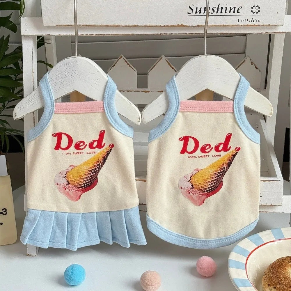 Cartoon Print Pet Ice Cream Camisole Vest Thin Breathable Comfortable Clothing Small Dog Dress Pet Tank Top Puppy Teddy
