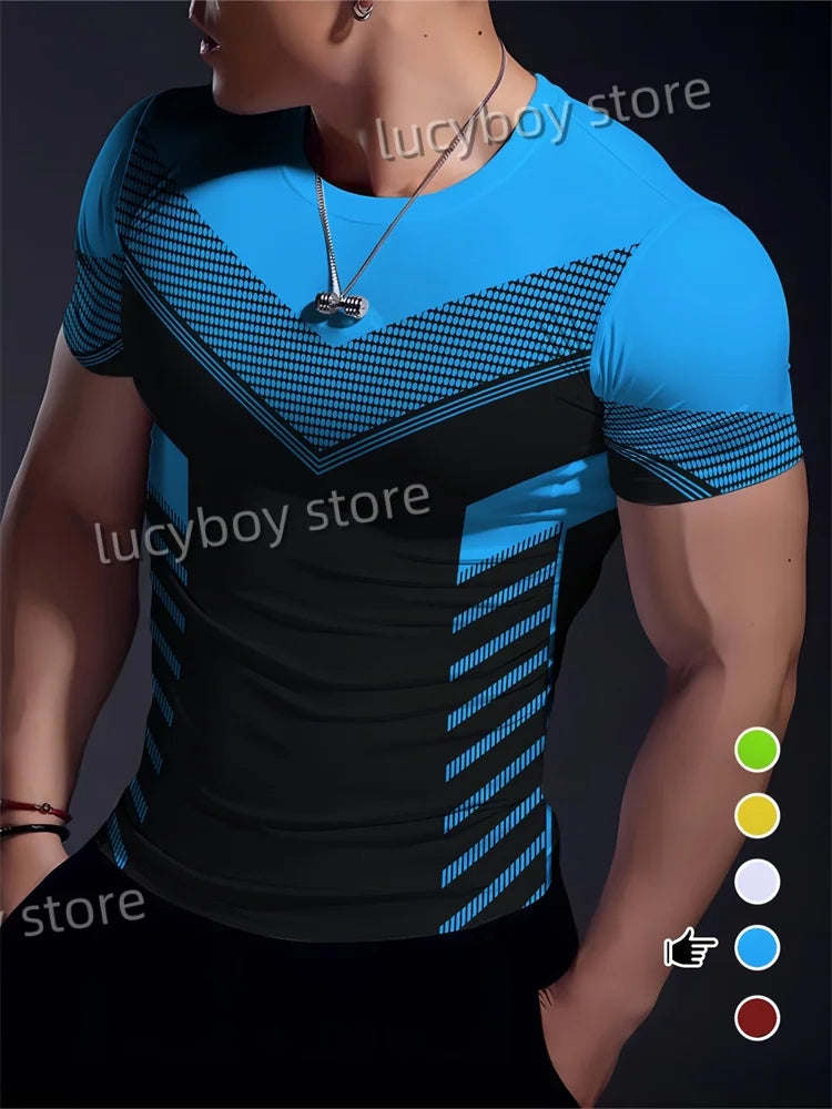 Men's Sports Stripe  Gym T Shirt Mans Casual Short Sleeve Tees Quick Drying Running Sportwear Men Oversized Tops men Clothing