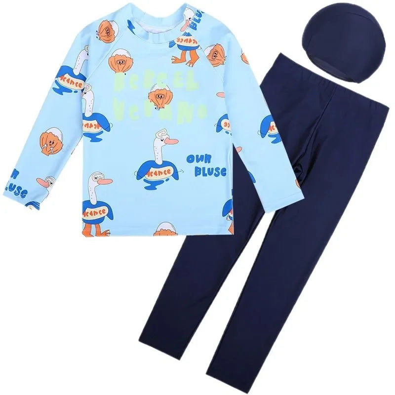 Children's Swimsuit for Boys 2025 New Style Baby Long Sleeved Long Pants Three Piece Set Sunscreen for Boys Aged 3-12 Swimsuit