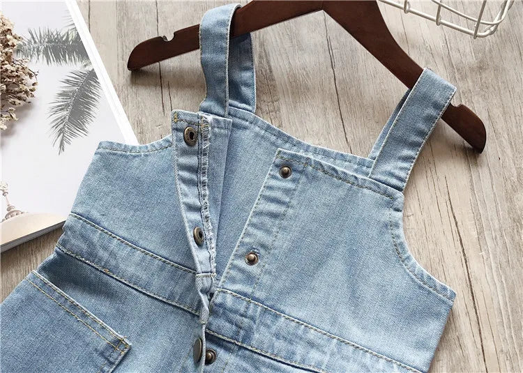 Kids Clothing 2026 Spring and Summer New Fashionable Girls Stylish Dress Denim Washed Suspender Dress