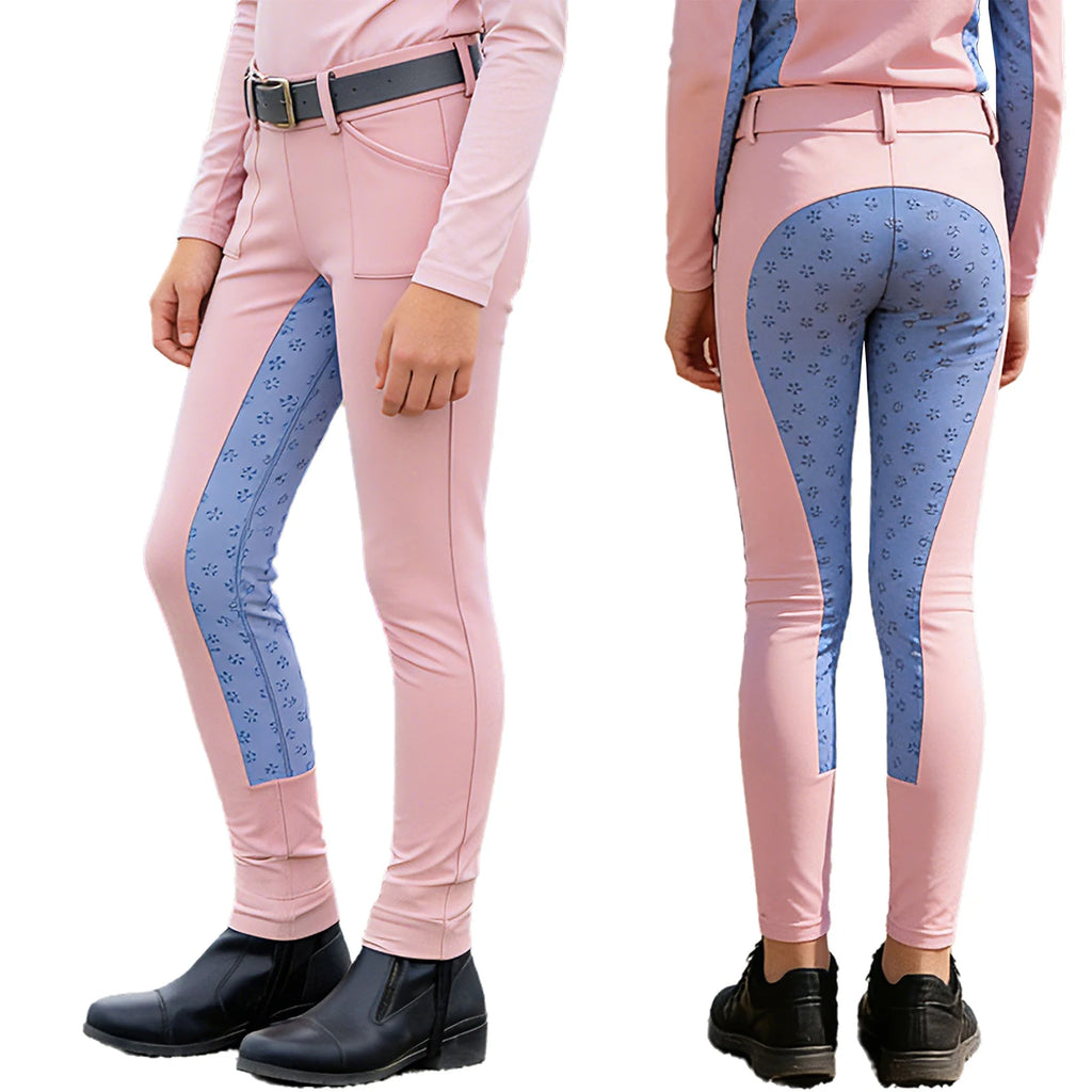 Kids Boys Girls Horse Riding Sports Pants Anti-skid Full Seat Color Block Equestrian Leggings for Gym Cycling Casual Daily Wear