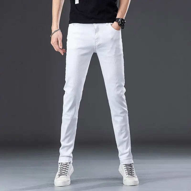 Spring Summer Men's White Jeans Fashion Skinny Stretch Casual Thin Denim Pants Comfortable Soft Cotton Male Korean Trousers