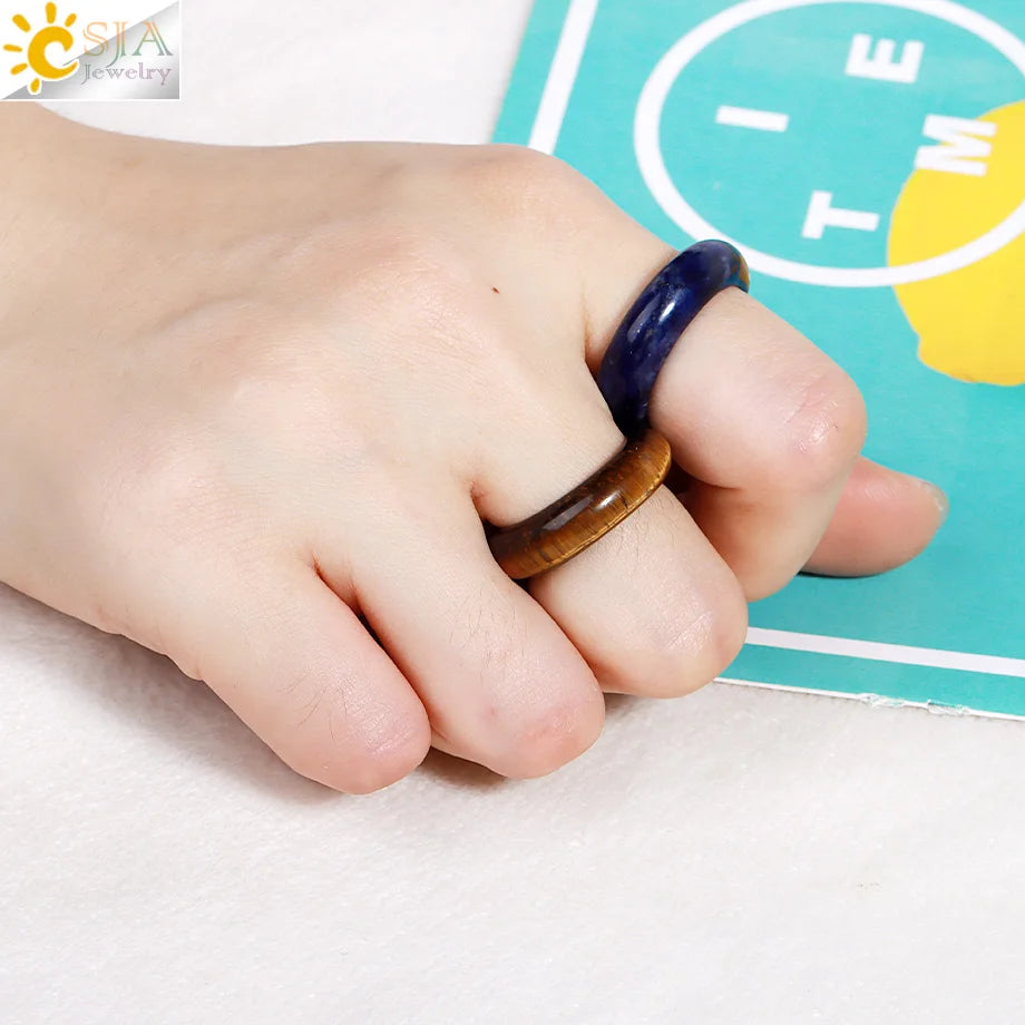 Gem Stone Crystal Band Rings for Men Natural Pink Stone Quartz Red Agates Jaspers Dainty Finger Jade Ring Women Jewelry H474