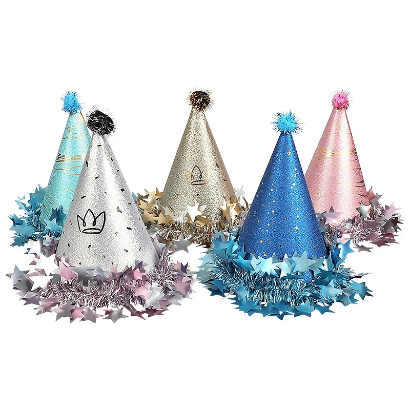 Kids Birthday Party Hat Paper Crown Caps for 1st Boy Girl Birthday Party Decoration Supplies Photo Props Gold Silver Pink