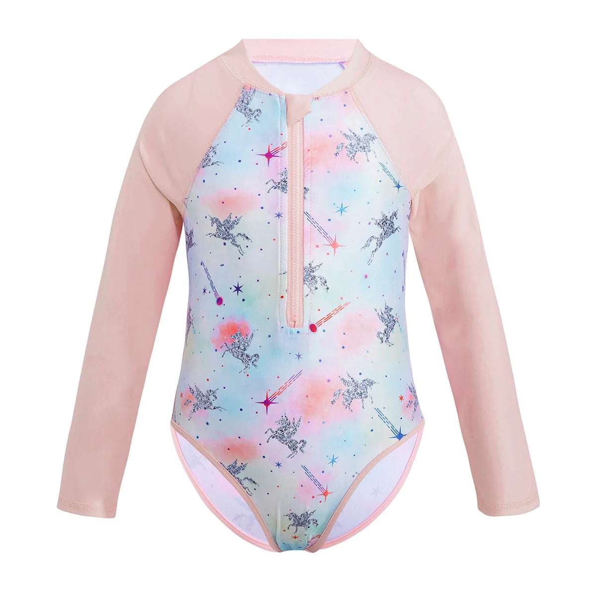 Kids Girls One-piece Swimsuit Long Sleeves Palm Printed Swimwear  Bathing Suit Sun Protection Rash Guard Surfing Diving Swim Top