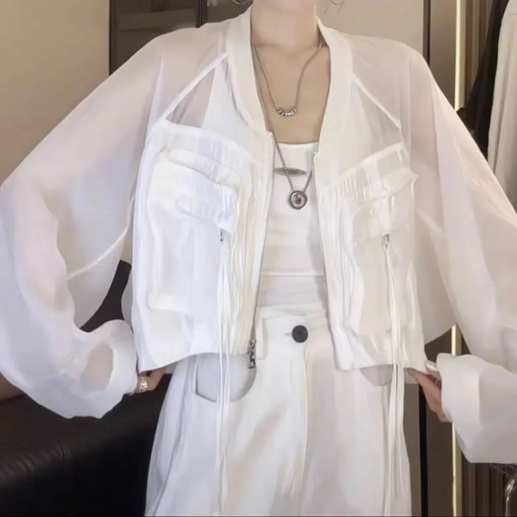 Tops Jackets Women's Summer Stand-up Collar Embroidery Lace Sun Protection Loose Fit Baseball Jacket New Comfortable Minimalist