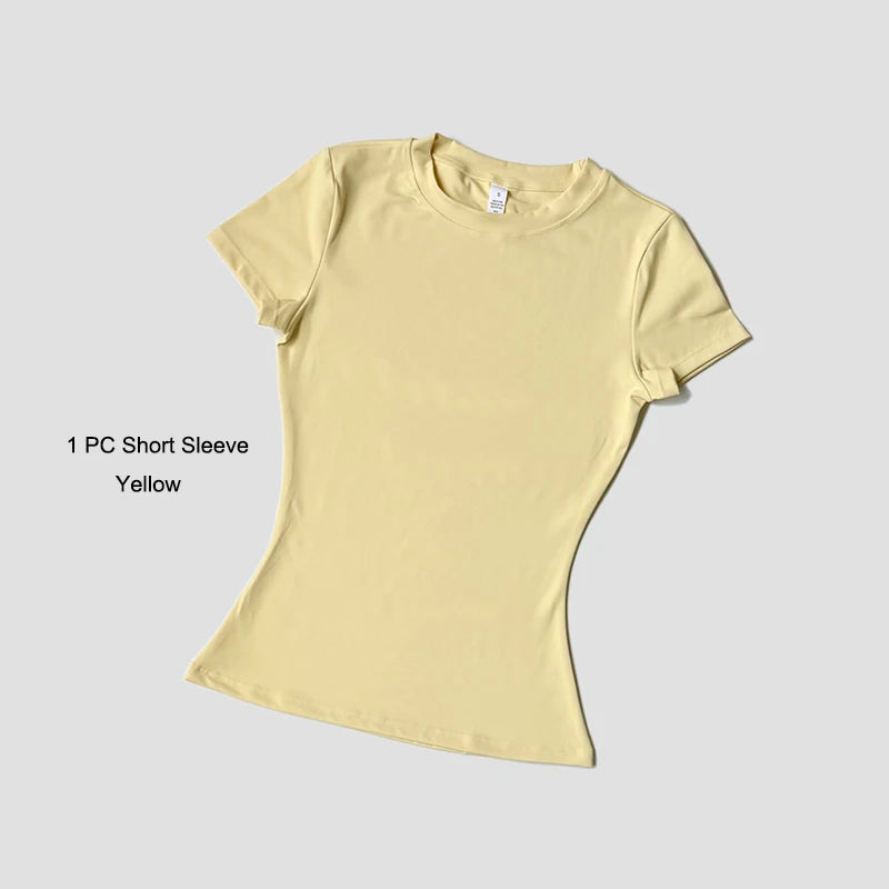 Women's Sports Yoga Set Seamless Knitted Fitness Gym Clothes Sportswear Short Sleeve Crop Top Tracksuits Gym Short Leggings