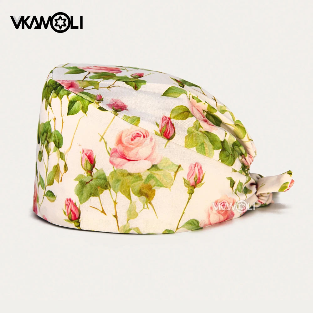 Flower printing hats scrubs women hats Health service Workers adjustable caps beauty salon Work Frosted cap lab pet store hats