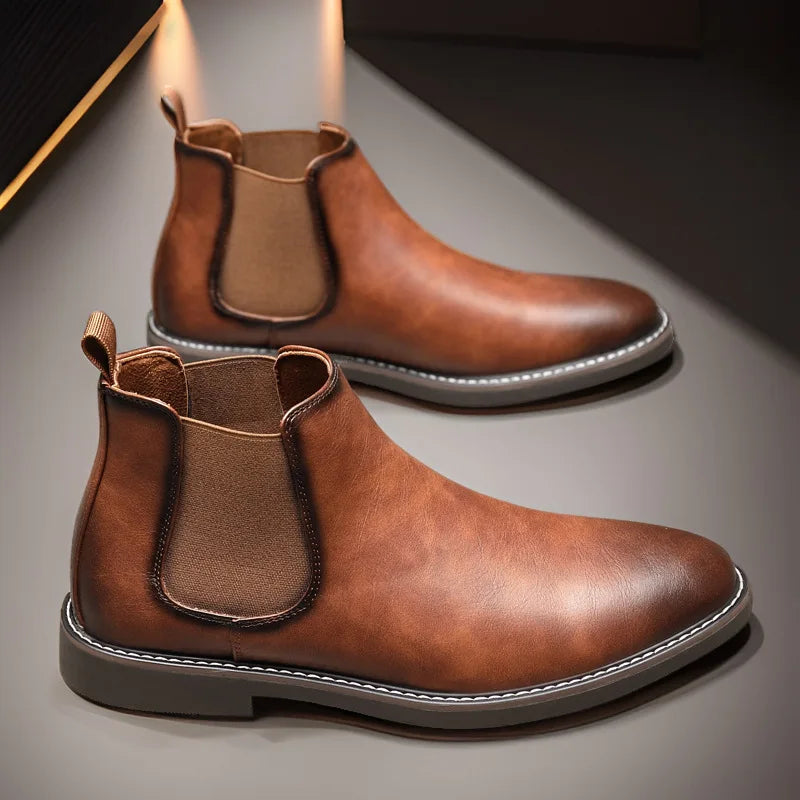 Men's Dress Boots Fashion Chelsea Boots Brand Business Casual Leather Shors Slip-on British Style Short Boots for Men 2026 Botas