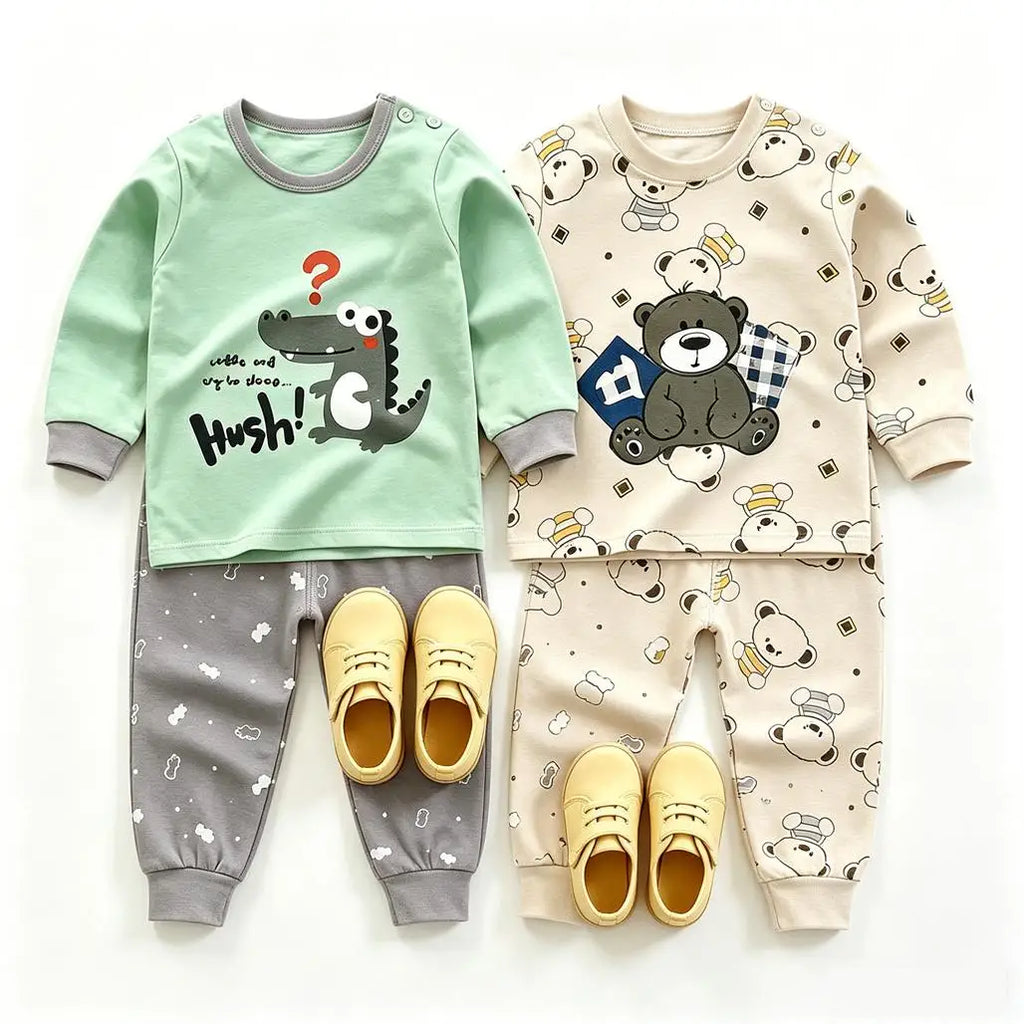 Baby Pajamas Suits Long-sleeved Two Piece Set Spring Autumn Clothing Round Neck Tops Pajamas Pants Toddler Cartoon Outfits