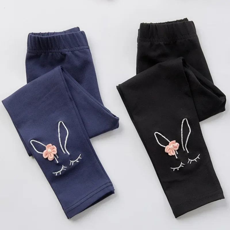 Bunny Embroidered Floral Leggings for Girls (2-7 Years) - Soft Stretchy Kids' Pants Cute Comfortable LeggingsToddlers & Children