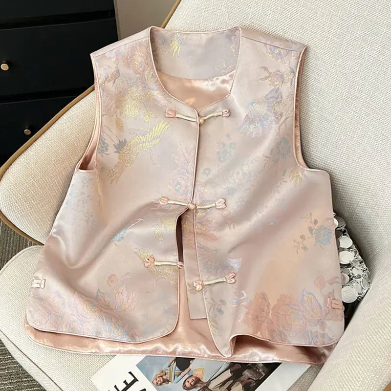 Thin Vest for Women Clothing Ethnic Style Print Vintage Clothes Streetwear Coats Women Jackets Chinese style Casual Summer