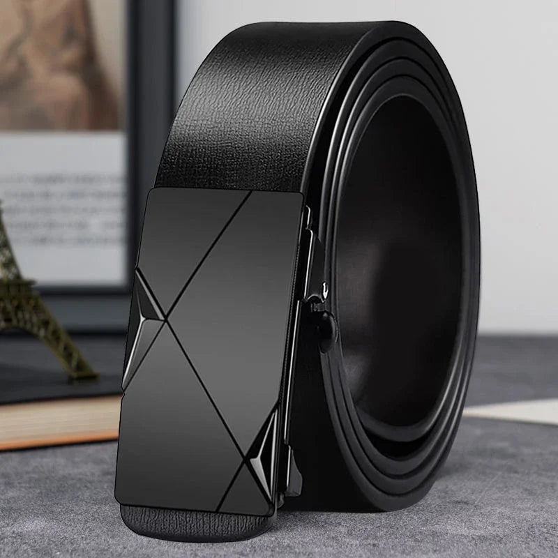 Men's Black Automatic Buckle Belt, Business Style, Minimalist Design, Easy to Handle Suit/casual Pants, Multiple Scenarios