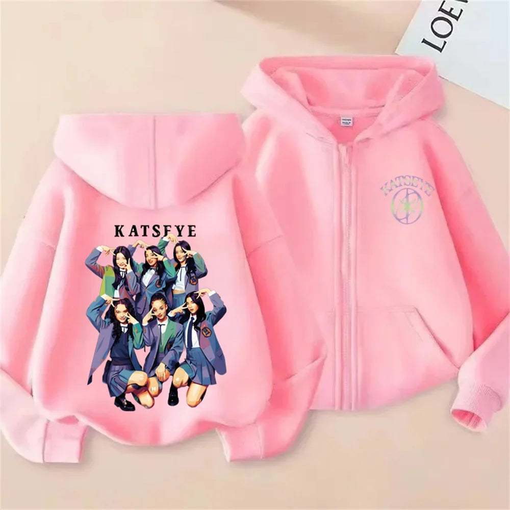 Toddler Girl Clothes Girl Group Katseye Zipper Hoodie Boys Fashion Casual Sweatshirt Movie New Kids KATSEYE Zip UP Hooded Tops