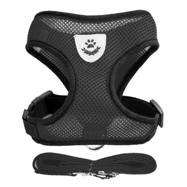 Breathable Mesh Pet Harness & Leash Set Adjustable Polyester Vest Harness with Collar Suitable for Cats Puppies Small Medium Dog