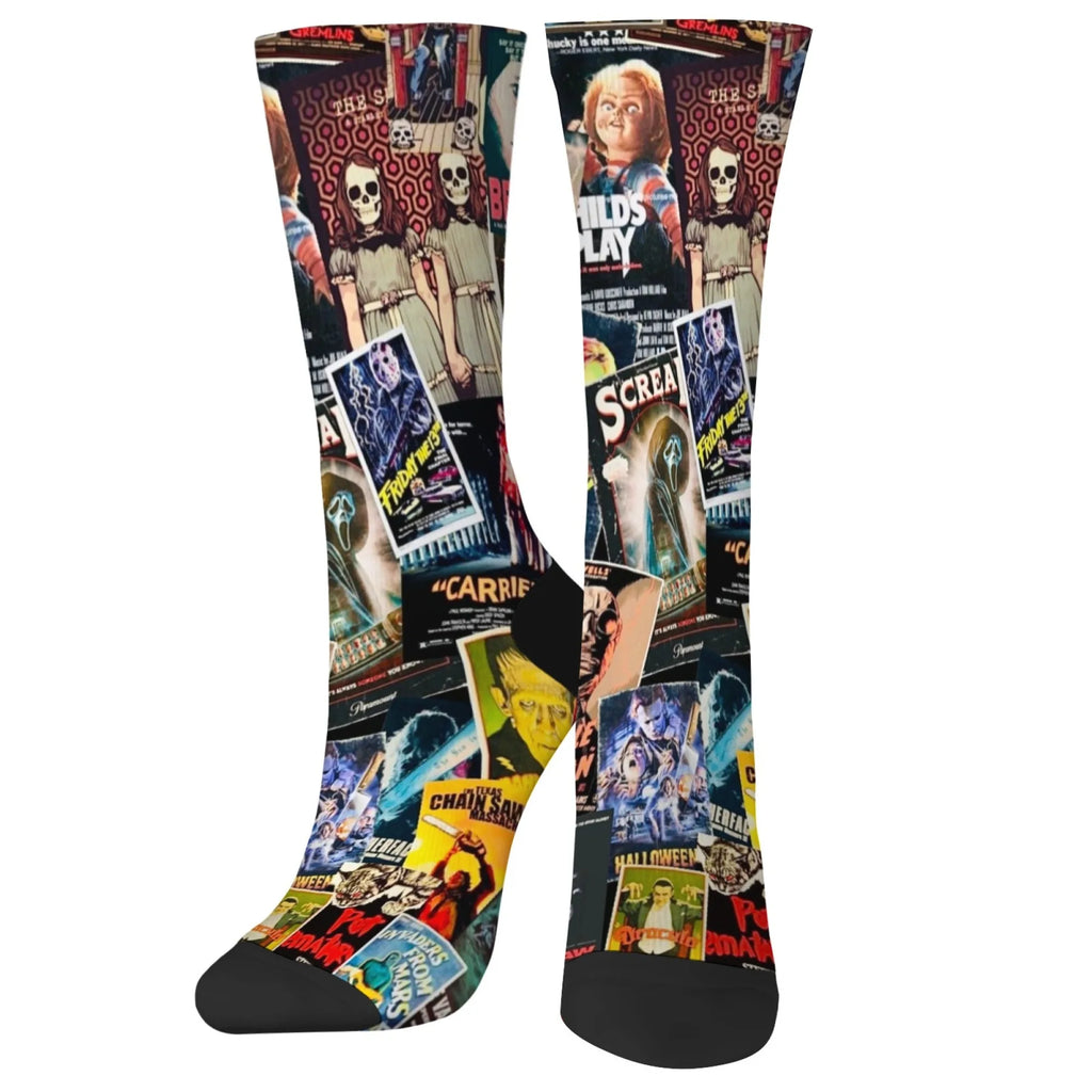 Horror Poster Collage Men's Socks Comfortable Warm Non-slip Street Hip-Hop Style Retro Fashion Socks Novelty Funny Happy Socks