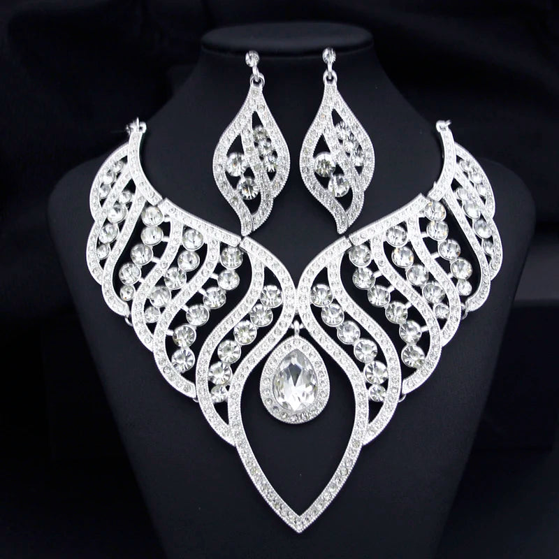 Fashion Jewelry Sets for Women Rhinestone Choker Necklace Sets for Bride Luxury Bridal Wedding Costume Jewelry Party Prom