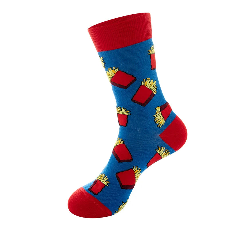 Funny Socks Men Women Casual Cartoon Beer Hamburger Egg Sausage Ice Cream Avocado Heart Sokken Unisex Novelty Skateboard Meias