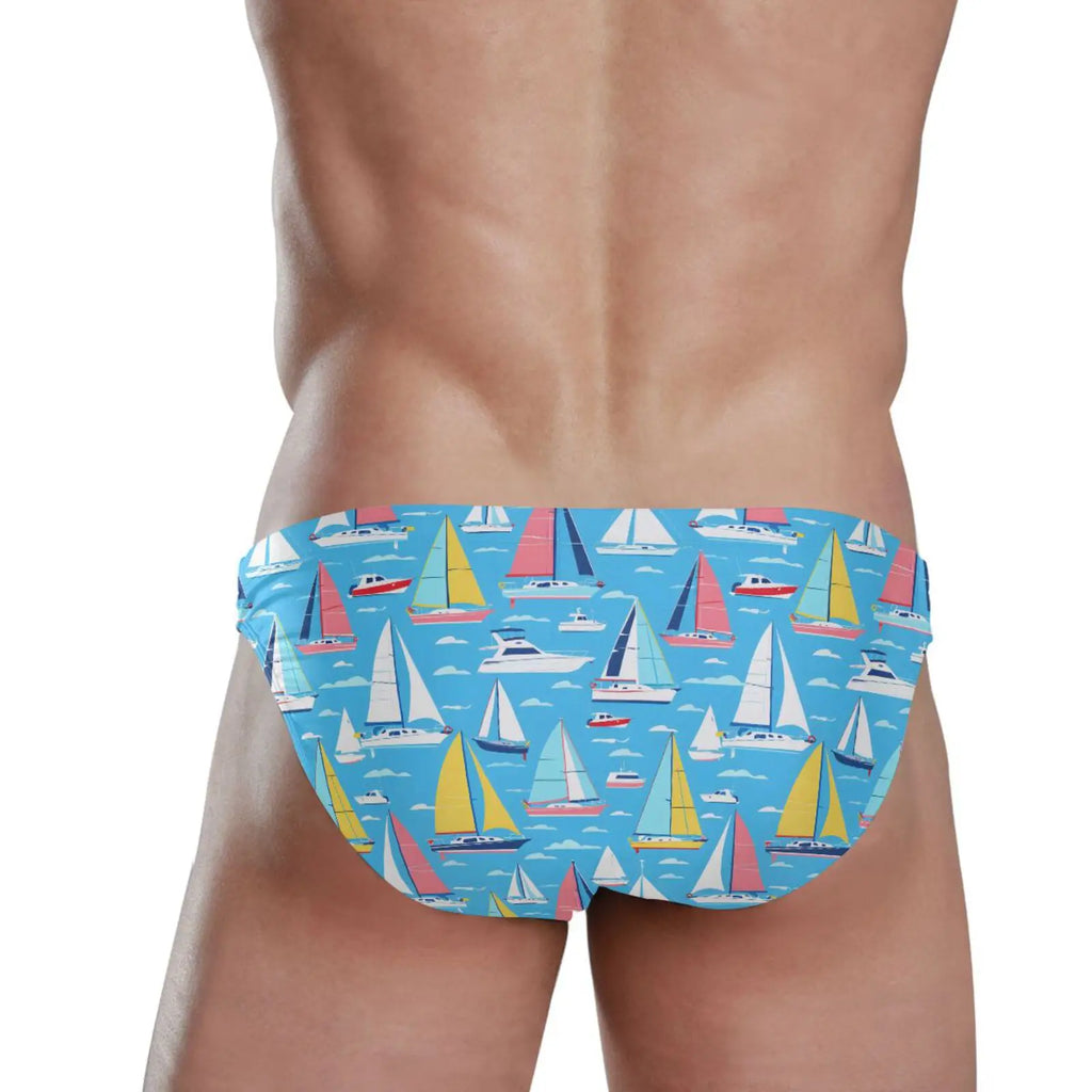 Man's Brand Swimming Briefs Low Waist Sailing print Swimwear drop With Push-up Pad Sexy Shorts Trunks Boxers Summer Men's Swim