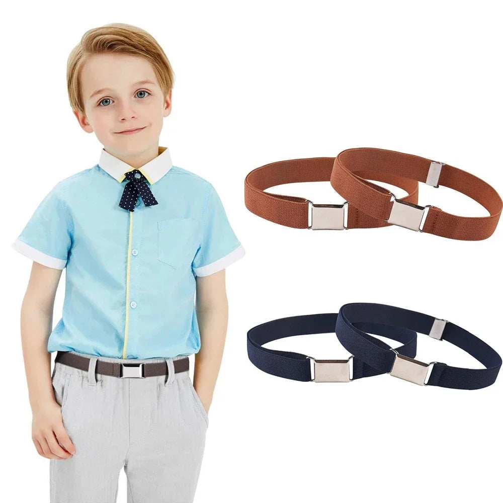 Boy Girl Children Adjustable Elastic Canvas Waistband Kids 2.5cm Width Kids Elastic Belts Stretch Waist Belt with Buckle 60-80cm
