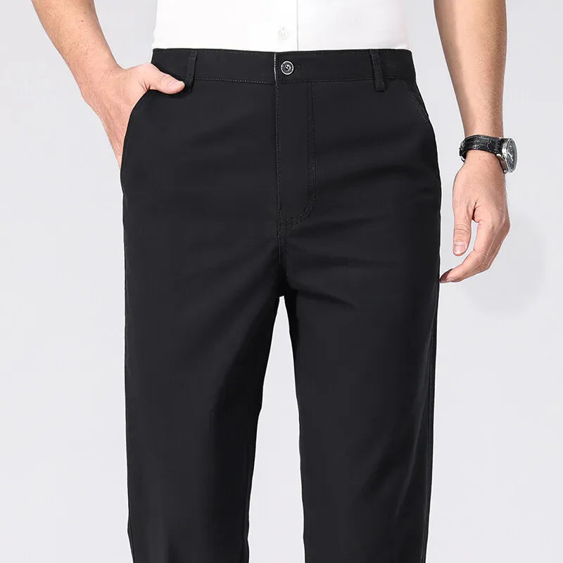 Spring Summer Cotton Suit Pants Men Solid Color Smart Casual Dress Trousers Man Lightweight Zipper Fly Straight Breathable Pants