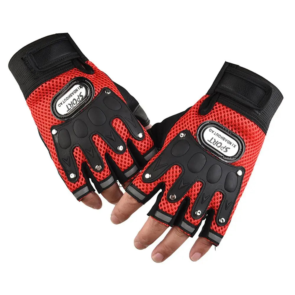 Men Fitness Motocycle Gloves Half Finger Palm Breathable Anti-Slip Riding Gloves PU Leather Bicycle Gloves Fingerless Gloves