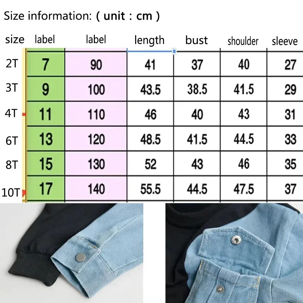 Boys Denim Sweatshirt Kids Stitching Sleeved Loose Sweater Casual Hoodies 2025 Spring Autumn Children's Street Style Clothing