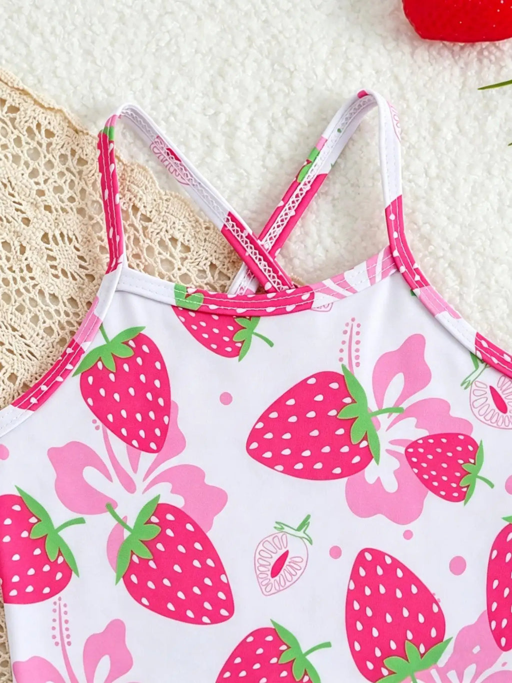 Girls' Summer Casual Swimwear Children's Red and Pink Swimsuit Set, Girls' Strapless One-Piece Swimsuit + Beach Skirt Two-Piece Set Suitable for Girls Aged 4-12, Beach Swimwear Outfit
