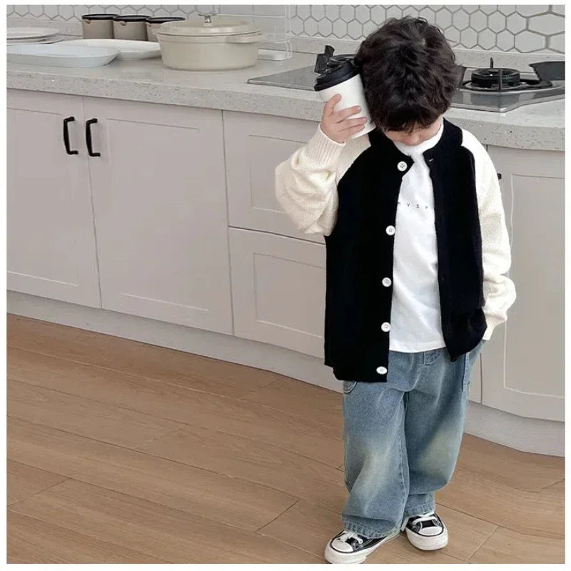 Boys Whiskered Casual Jeans, Childrens Spring Autumn New Pants, Small Medium Kids Trousers With Side Pockets for Daily Wear