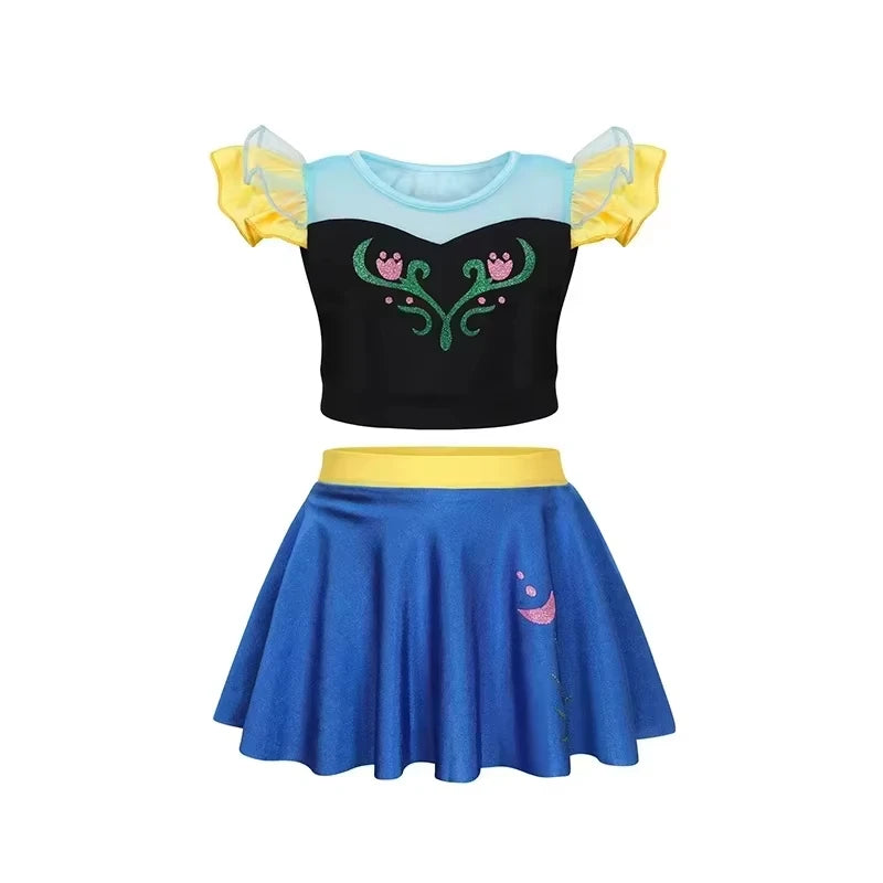 2026 Girls Two Piece Swimsuit Anna Elsa Swimwear Princess Bodysuit Swimwear for Girls Childrens Bikini Beachwear Clothes