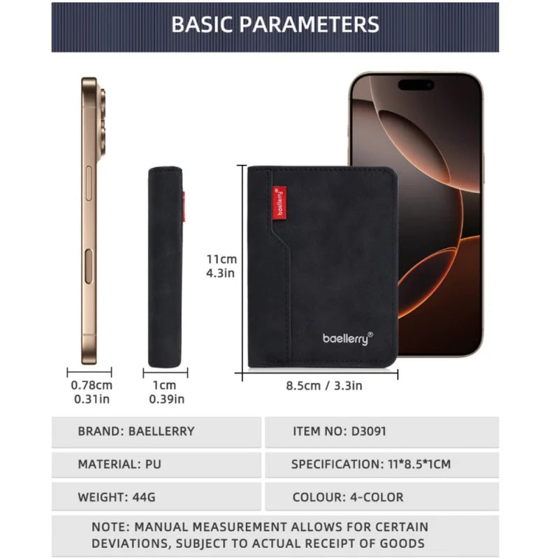 New Casual Two-Fold Men'S Wallet, Matte Pu Card Holder, Simple Vertical ID Card Case, Small Money Clip For Men