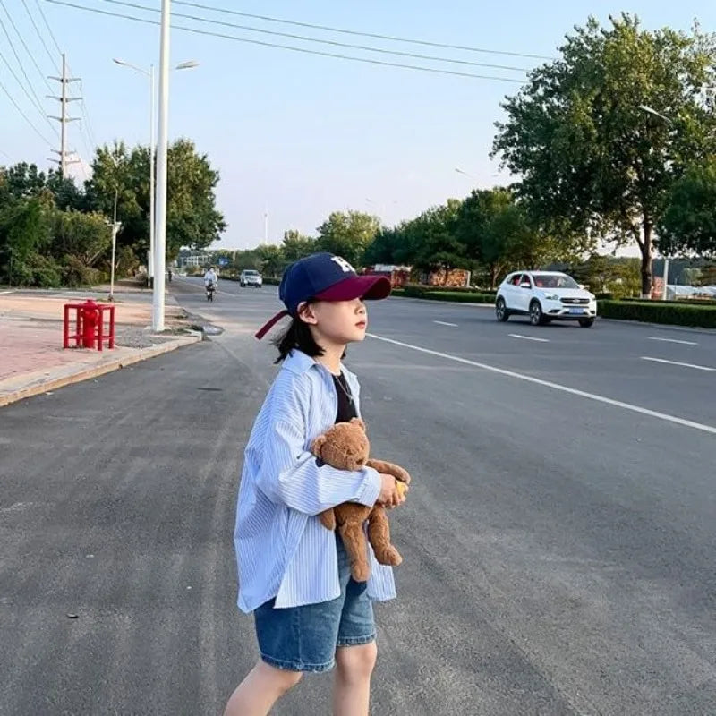Kids Striped Shirt 2026 Spring New Korean Style Designer Loose Fit Casual Outerwear Top Trendy