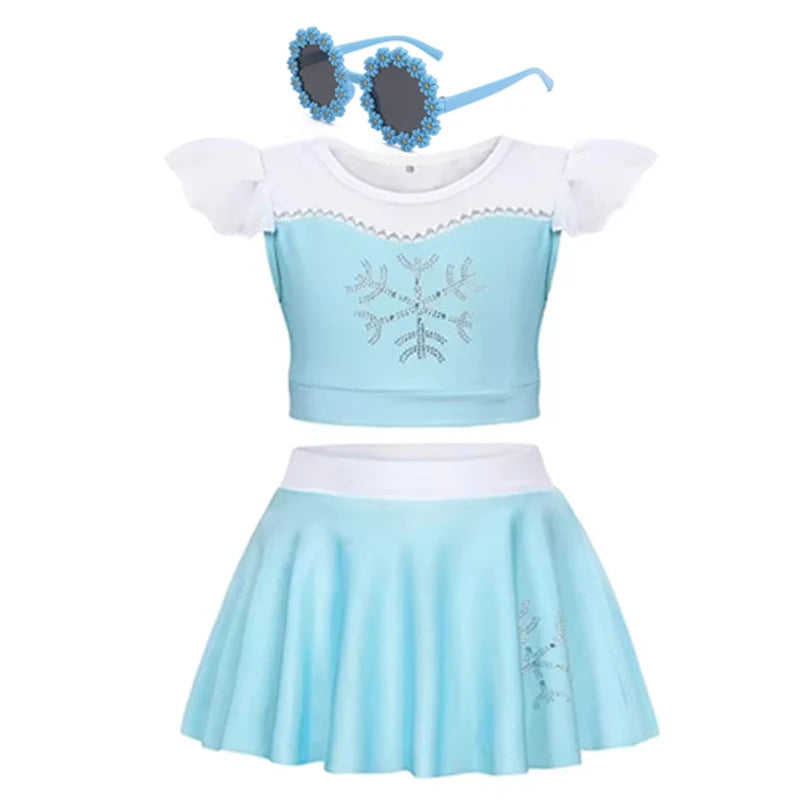 2026 Girls Two Piece Swimsuit Anna Elsa Swimwear Princess Bodysuit Swimwear for Girls Childrens Bikini Beachwear Clothes