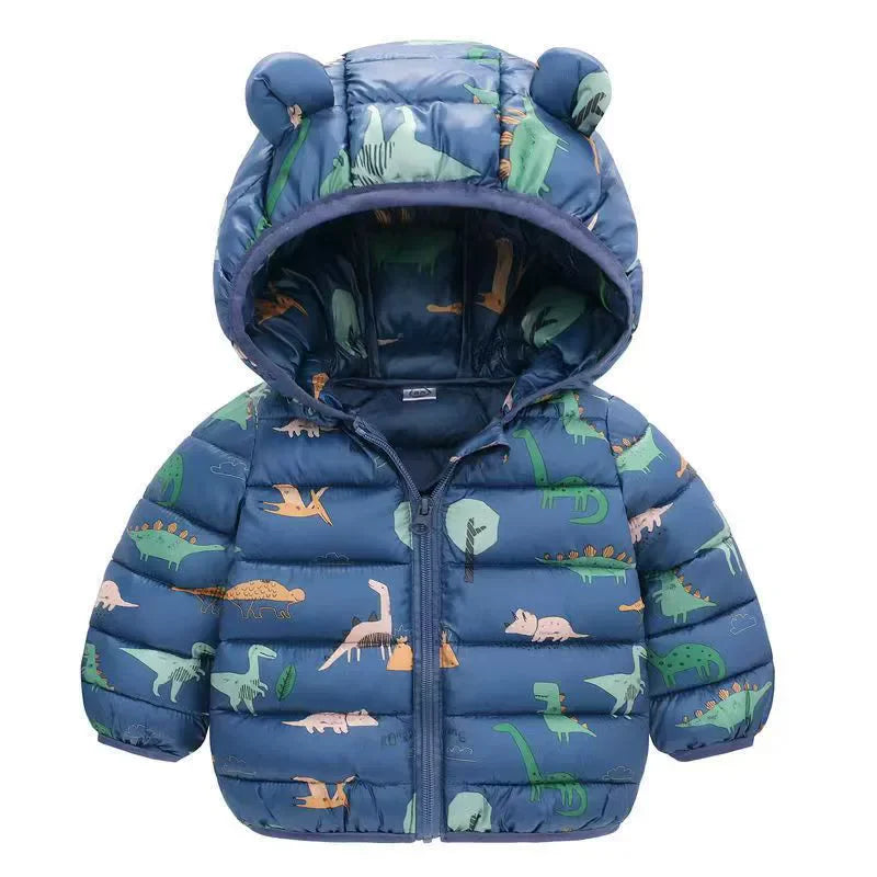 Kids Thick Warm Jackets Autumn Winter Boys Girls Fleece Hooded Coats Cartoon Dinosaur Windbreaker Outerwear Children Clothes