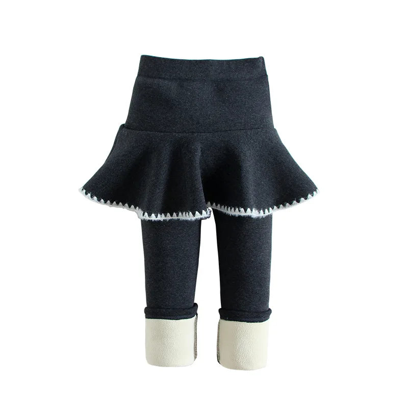 3-10 Years Girls Winter Pants Bootcuts Fleece Leggings for Kids Thick Warm False Two Pieces Culotte Children Skirtpants Trousers