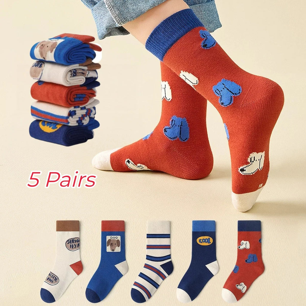 XJK Baby Socks Children Spring Socks Boys Funny Puppy Pattern Socks 5 Pairs Cotton Socks Kids Sock