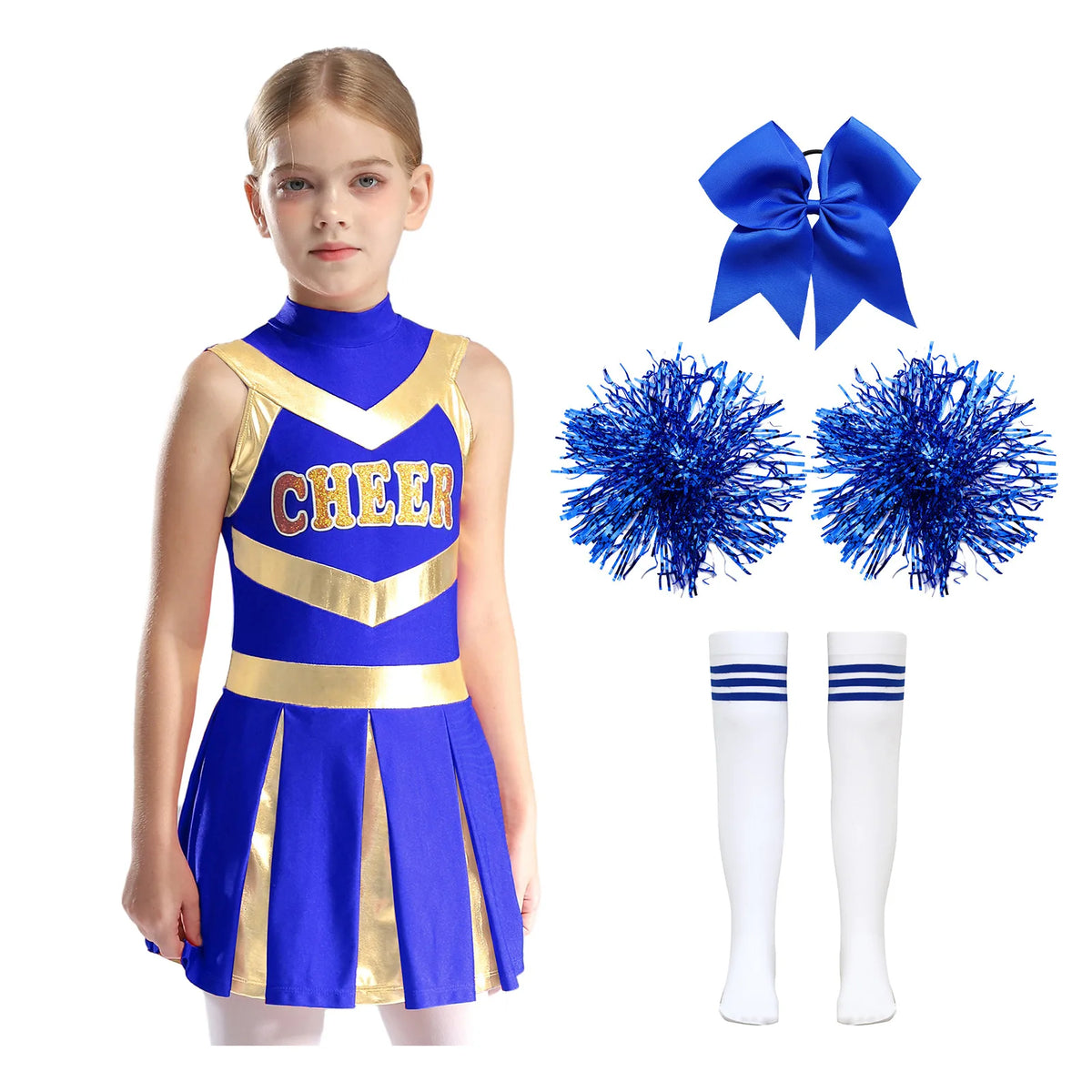 Kids Girl Cheerleading Dance Performance Costume Sleeveless Leotard Dress for School Show Sports Meeting Halloween Cosplay Party