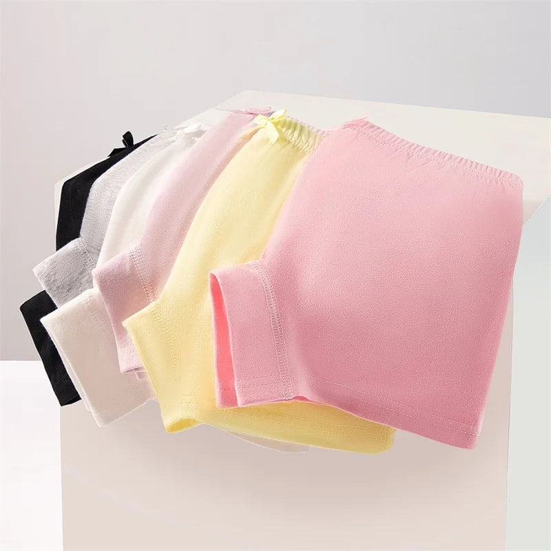 Kids Girls Panties 4 Pcs Soft Cotton Breathable Safety Pants Solid Color Underpants Four Seasons Fashion Leggings For 2-13 Years