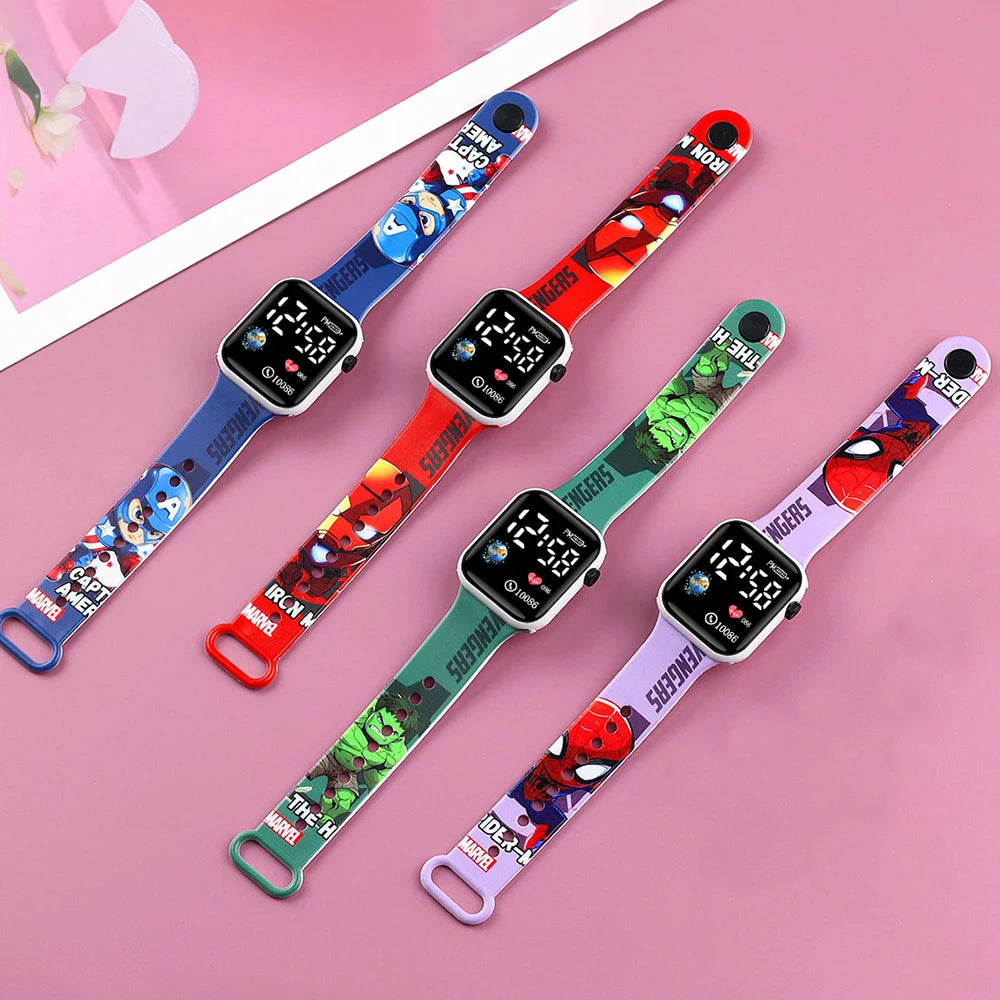 Sports Spiderman Children Watches for Boys Iron Man Captain Super Hero Kids LED Watch Digital Clock Student Toys Gifts