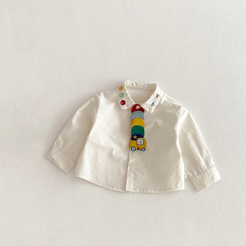 MILANCEL Spring Kids Shirts 9M-5T Cartoon Colorful Car Girls Blouse Engineering Vehicle Series Boys Clothes Children Pants