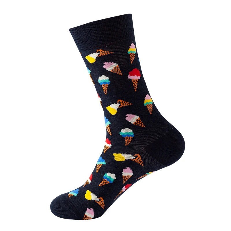 Funny Socks Men Women Casual Cartoon Beer Hamburger Egg Sausage Ice Cream Avocado Heart Sokken Unisex Novelty Skateboard Meias
