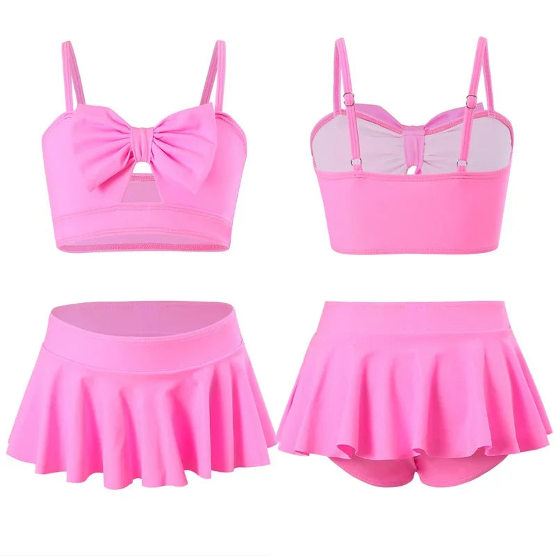 Girls Swimsuits Sets Summer Children Cute Bow Separate Swimsuit Two Piece Outfits Kids Fashion Beach Top with Skirt Suits