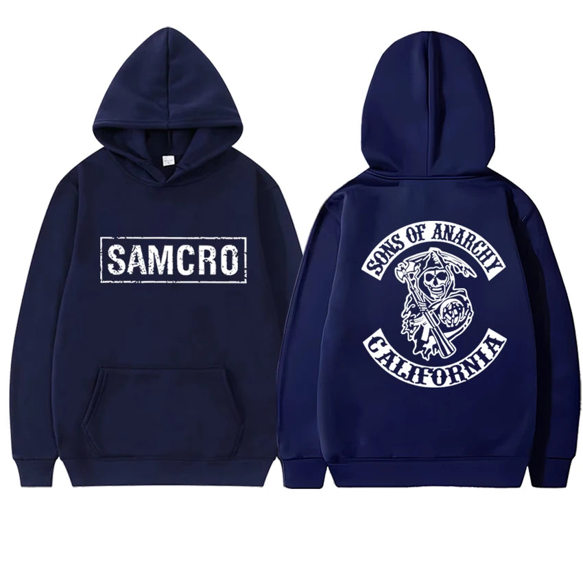 Harajuku punk Double Sided  printed Sons of Anarchy SAMCRO Hoodies Men women Casual hip hop streetwear Unisex Fleece Sweatshirt