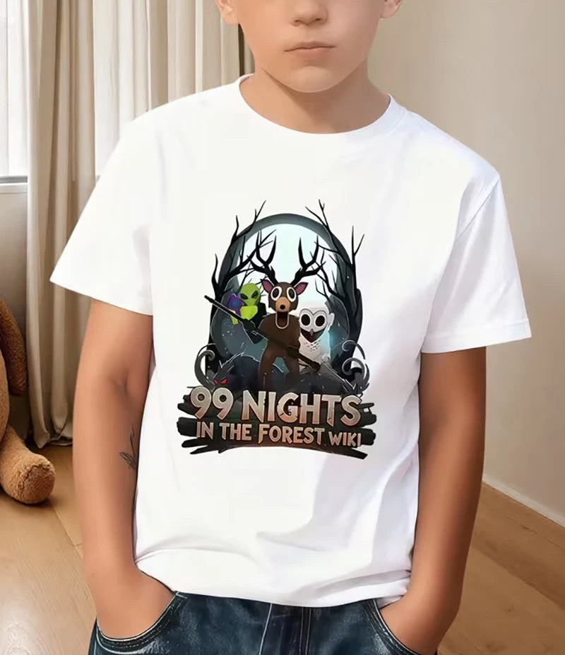 Game 99 Nights in The Forest Kids T-shirt for Boy Girl Cartoon Print Short Sleeve Tops Casual Breathable Tee Children's Clothing