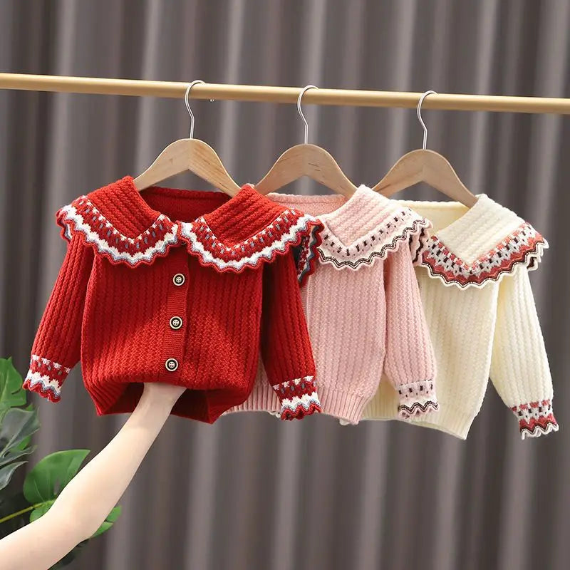 Girls' Sweater Knitted Cardigan 2025 Autumn/Winter New Children's Wear Children's Sweater Children's Doll Neck Coat